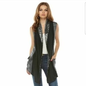 Juicy Couture Black and Gray Sleeveless Cardigan Vest